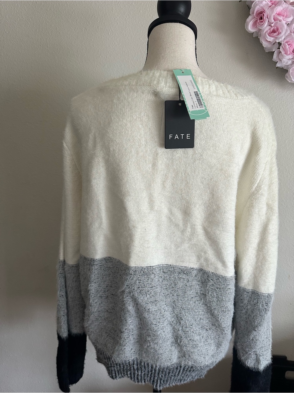 FATE Colorblock Mohair-Blend Sweater - Ivory & Gray